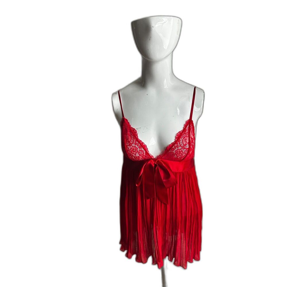 Victoria's Secret Baby Doll Pleated Slip Dress w Satin Bow Lace Trim Size S NWT